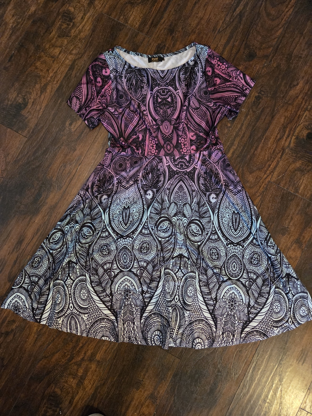 🌻 3/$20 Deal!! Fit & Flare Ombre Pink to Blue Printed Dress